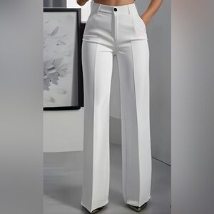 Elegant White Women's High-Waisted Pants Trousers